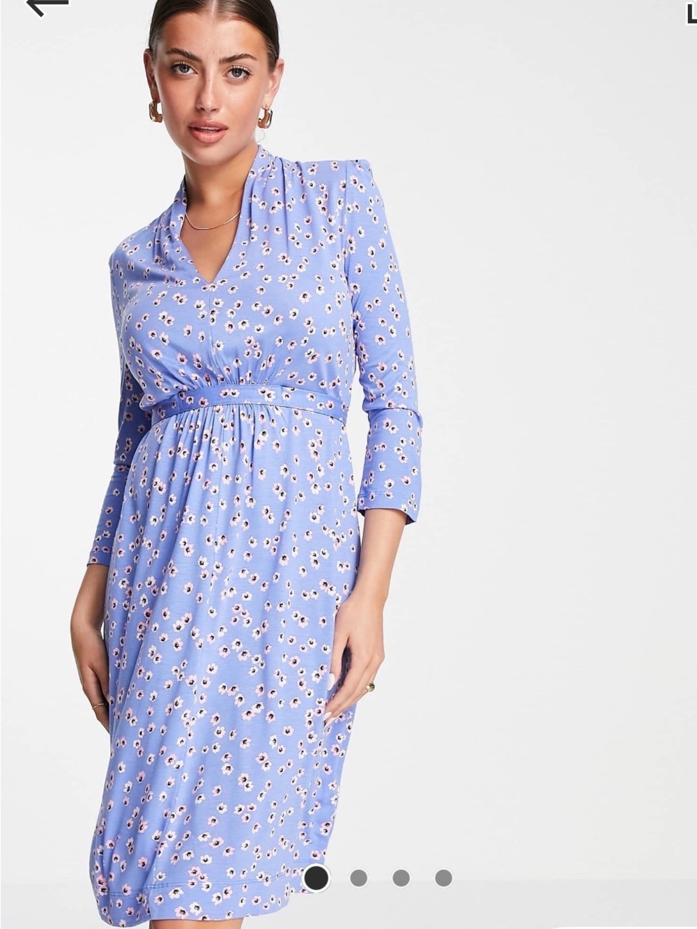 French Connection Blue Floral Wrap Midi Dress
